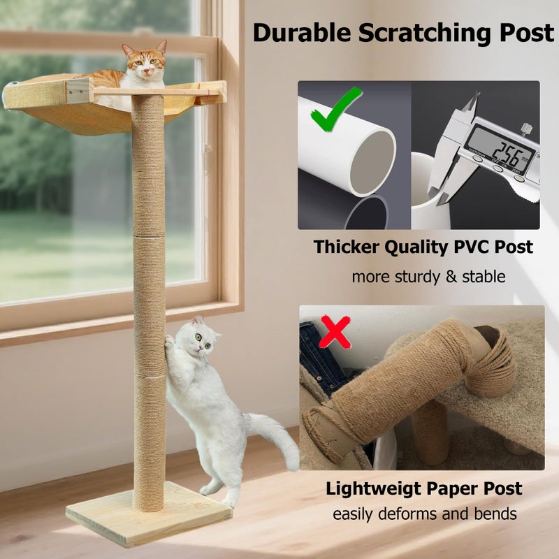 Caloreduce Cat Window Perch with Tall Scratching Posts, Inside 46" Climbing Tree Hammmock Mounted with Suction Cups for Sleeping,Playing and Watching Birds - Image 4