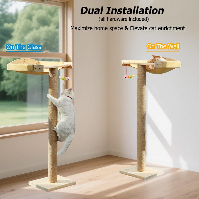 Caloreduce Cat Window Perch with Tall Scratching Posts, Inside 46" Climbing Tree Hammmock Mounted with Suction Cups for Sleeping,Playing and Watching Birds - Image 3