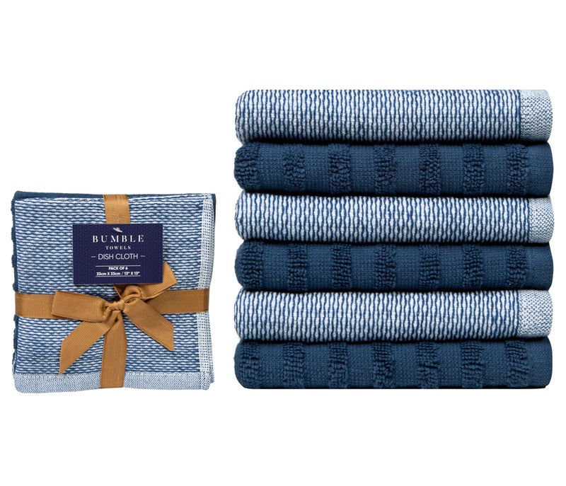 Bumble Towels Bumble Premium Dish Cloths 13""X13"" (6 Pack) | 100% Natural Ring Spun Cotton | 400 Gsm | Highly Absorbent & Soft |Yarn Dyed & Solid Dyed Terry Dish Cloth Set - Blue - Image 2
