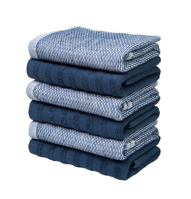 Bumble Towels Bumble Premium Dish Cloths 13""X13"" (6 Pack) | 100% Natural Ring Spun Cotton | 400 Gsm | Highly Absorbent & Soft |Yarn Dyed & Solid Dyed Terry Dish Cloth Set - Blue - Image 5