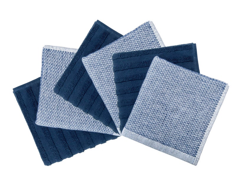 Bumble Towels Bumble Premium Dish Cloths 13""X13"" (6 Pack) | 100% Natural Ring Spun Cotton | 400 Gsm | Highly Absorbent & Soft |Yarn Dyed & Solid Dyed Terry Dish Cloth Set - Blue - Image 3