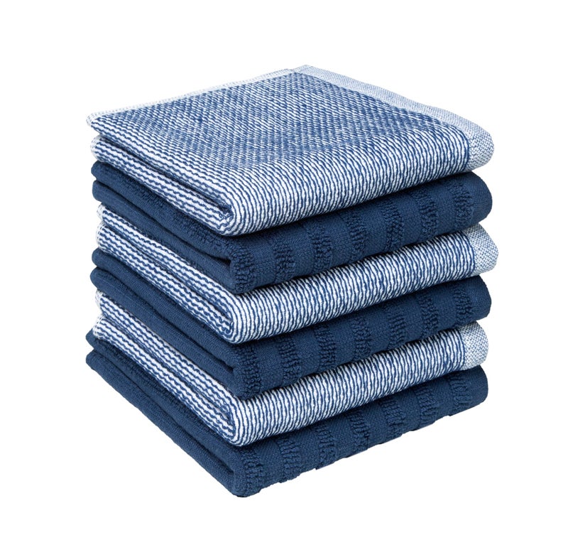 Bumble Towels Bumble Premium Dish Cloths 13""X13"" (6 Pack) | 100% Natural Ring Spun Cotton | 400 Gsm | Highly Absorbent & Soft |Yarn Dyed & Solid Dyed Terry Dish Cloth Set - Blue - Image 1