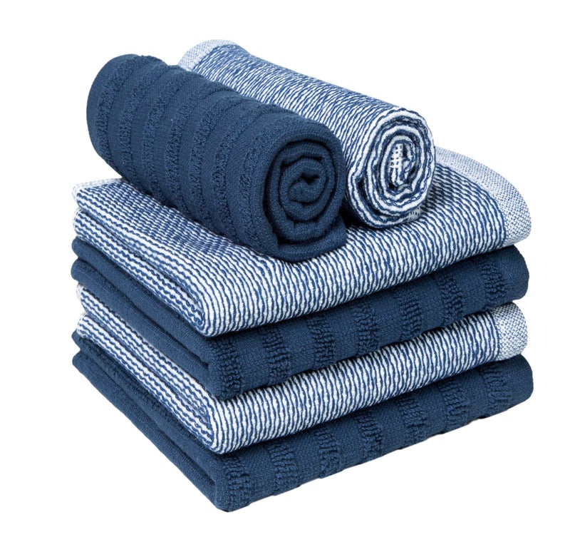 Bumble Towels Bumble Premium Dish Cloths 13""X13"" (6 Pack) | 100% Natural Ring Spun Cotton | 400 Gsm | Highly Absorbent & Soft |Yarn Dyed & Solid Dyed Terry Dish Cloth Set - Blue - Image 4