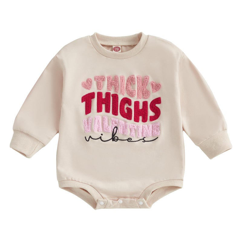 Lucikamy Newborn Baby Boy Girl Valentine's Day Outfits Sweatshirt Romper Infant Long Sleeve One Piece Romper Spring Clothes (Wavy letter, 3-6 Months) - Image 1