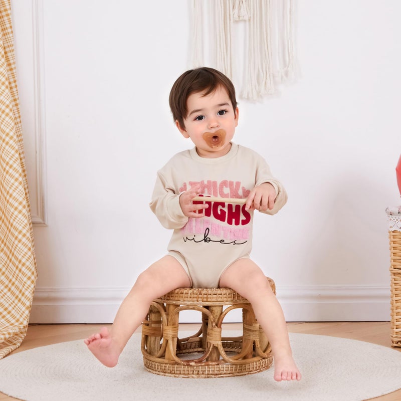 Lucikamy Newborn Baby Boy Girl Valentine's Day Outfits Sweatshirt Romper Infant Long Sleeve One Piece Romper Spring Clothes (Wavy letter, 3-6 Months) - Image 2