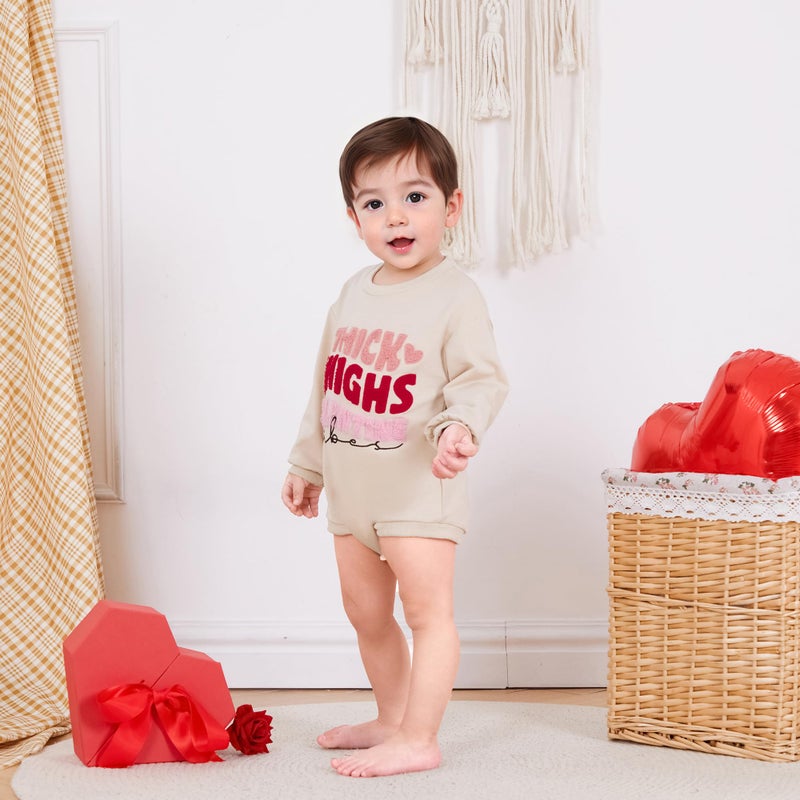 Lucikamy Newborn Baby Boy Girl Valentine's Day Outfits Sweatshirt Romper Infant Long Sleeve One Piece Romper Spring Clothes (Wavy letter, 3-6 Months) - Image 3