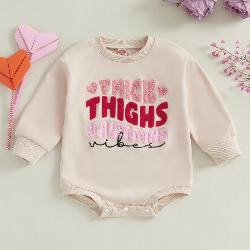 Lucikamy Newborn Baby Boy Girl Valentine's Day Outfits Sweatshirt Romper Infant Long Sleeve One Piece Romper Spring Clothes (Wavy letter, 3-6 Months) - Image 4