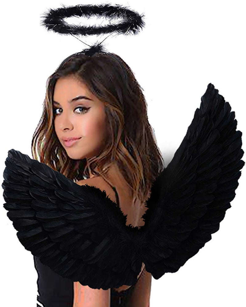 Antspirit Angel Black Wings and Halo Angel Costume for Girls Kids Women Halloween Black - Image 4