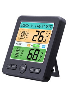 Y&D Indoor Thermometer/Hygrometer, Precision Digital Thermometer Clock, Color Alarm to Remind, with Comfort, Max/Minimum Value, Calendar Week, for Bedroom, Nursery, etc. Grey  - Image 1
