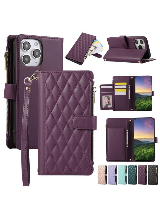 زبون جراب هاتف iPhone 11 Pro مع محفظة جلدية بسحاب معيني الشكل - Image 1