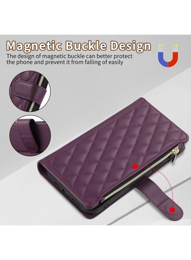 زبون جراب هاتف iPhone 11 Pro مع محفظة جلدية بسحاب معيني الشكل - Image 2