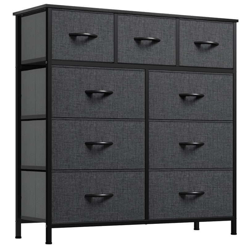 YITAHOME YITAHOME Dresser with 9 Drawers  Fabric Storage Tower Tall Chest Organizer Unit for Living Room Entryway with Sturdy Steel Frame Wooden Top Black Grey