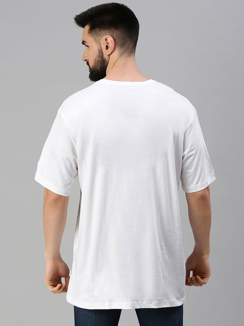 Veirdo®White Oversized Baggy Fit Drop Shoulder Half Sleeves Round Neck Solid Pure Cotton T-Shirt for Men (OS_100_White_M) - Image 3