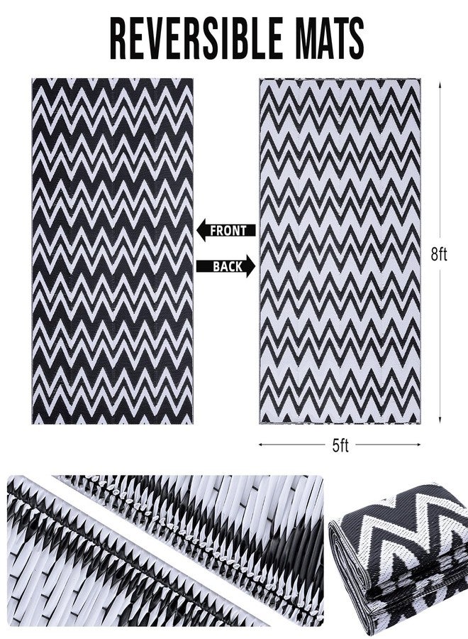 OLANLY Waterproof Outdoor Rug 5x8 ft Clearance, Reversible Plastic Straw Rug, RV Mat, Indoor Outdoor Carpet for Patio, Camping, Balcony, Deck, Backyard, Black & White - Image 2