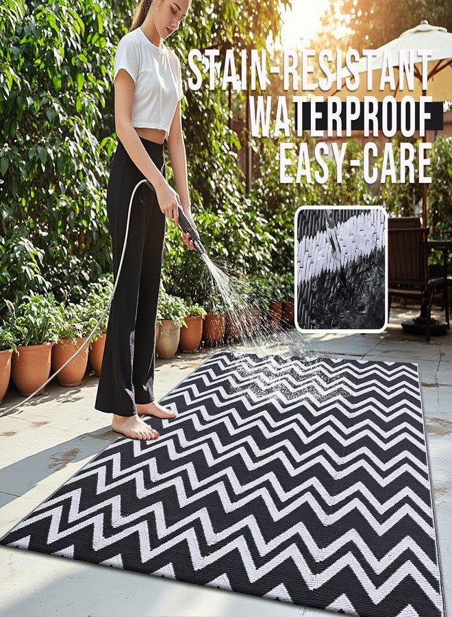 OLANLY Waterproof Outdoor Rug 5x8 ft Clearance, Reversible Plastic Straw Rug, RV Mat, Indoor Outdoor Carpet for Patio, Camping, Balcony, Deck, Backyard, Black & White - Image 3