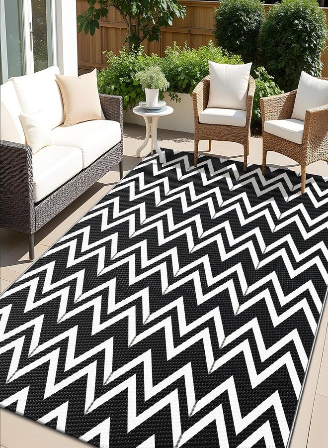 OLANLY Waterproof Outdoor Rug 5x8 ft Clearance, Reversible Plastic Straw Rug, RV Mat, Indoor Outdoor Carpet for Patio, Camping, Balcony, Deck, Backyard, Black & White - Image 1
