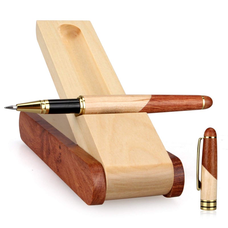 Renawe Best Wooden Gel Pen Gift Set with Handmade Rollerball Designer Pen Holder Box and Refills, Business Ballpoint Pen with Fancy Journaling Pen Display Case - Image 1
