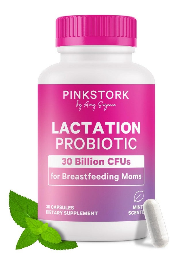 Pink Stork Lactation Probiotic - 30 Billion CFUs Multi Strain Postnatal Probiotics for Breastfeeding Women - Support Breast Milk & Gut Health, Postpartum Essentials, Mint Essence, 30 Capsules - Image 1