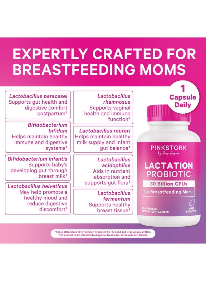 Pink Stork Lactation Probiotic - 30 Billion CFUs Multi Strain Postnatal Probiotics for Breastfeeding Women - Support Breast Milk & Gut Health, Postpartum Essentials, Mint Essence, 30 Capsules - Image 2