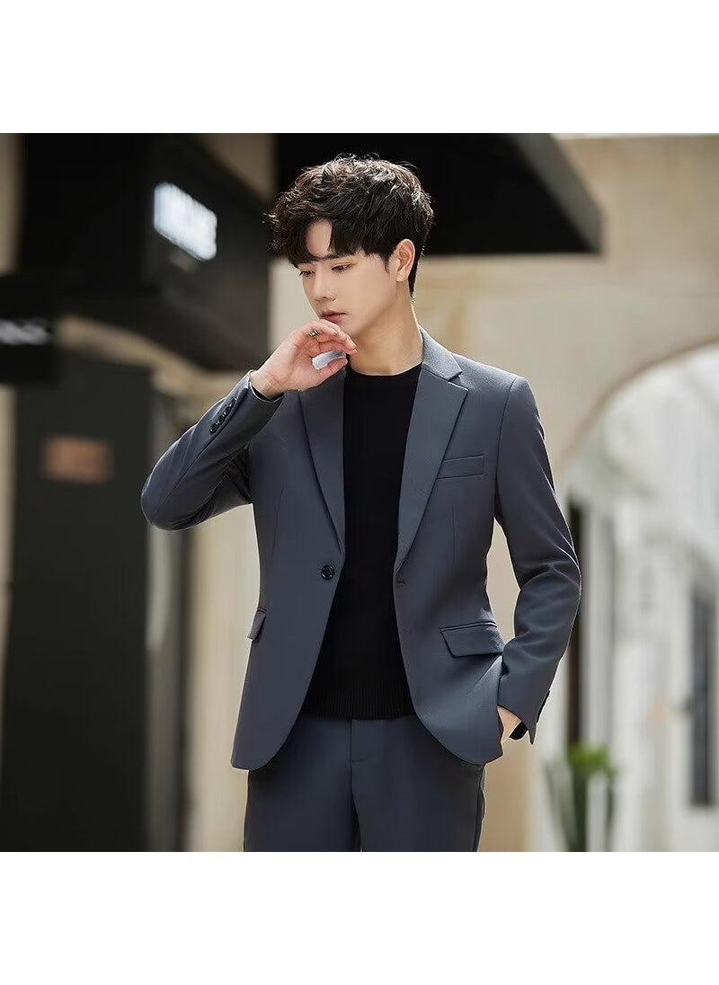 Generic Mens Korean Slim Fit Casual Blazer Jacket dark gray  - Image 5