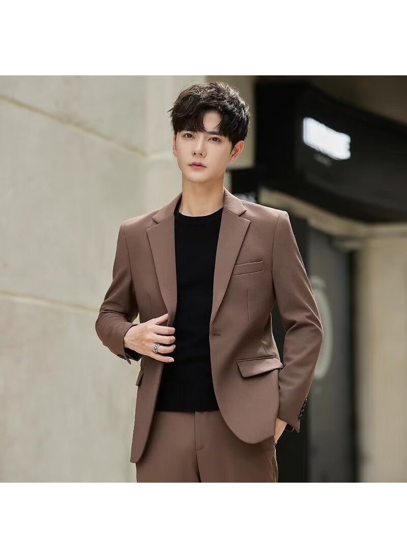 Generic Mens Korean Slim Fit Casual Blazer Jacket dark gray  - Image 2