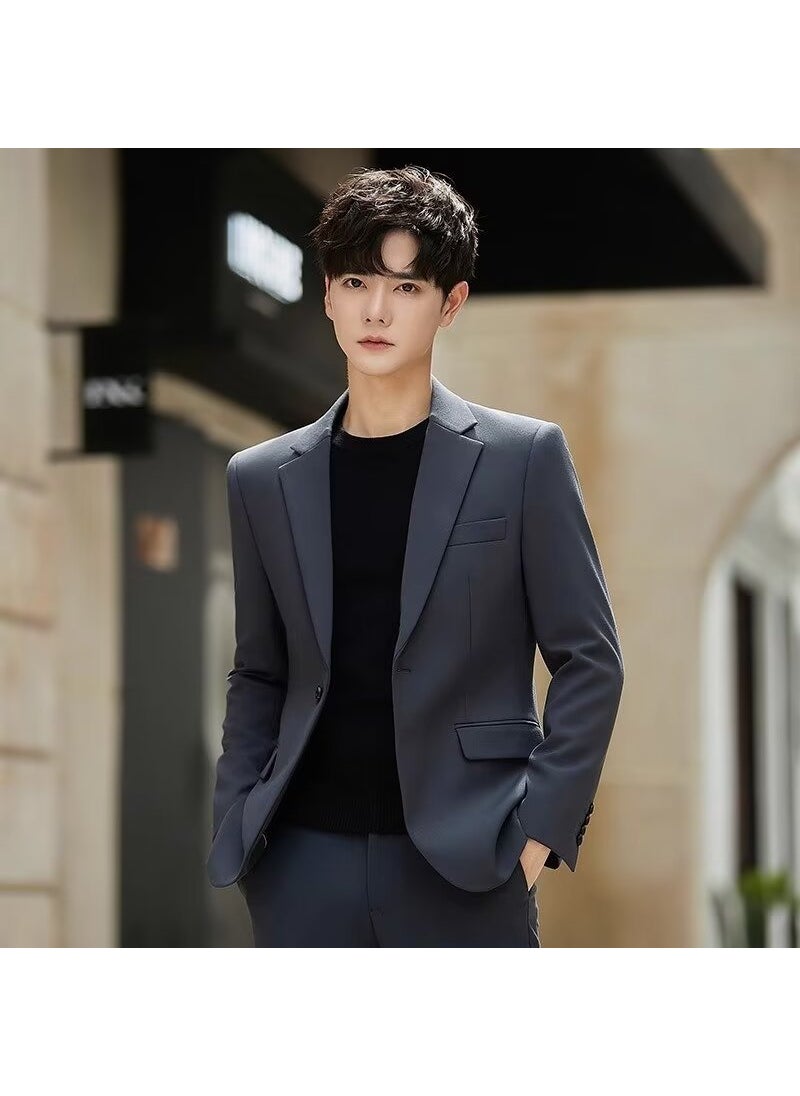 Generic Mens Korean Slim Fit Casual Blazer Jacket dark gray  - Image 4