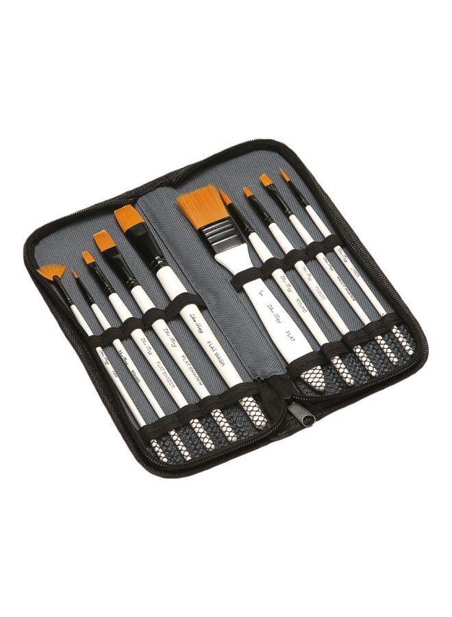 Loquat 10-Piece Paint Brushes With Carry Bag White/Black/Grey - Image 1