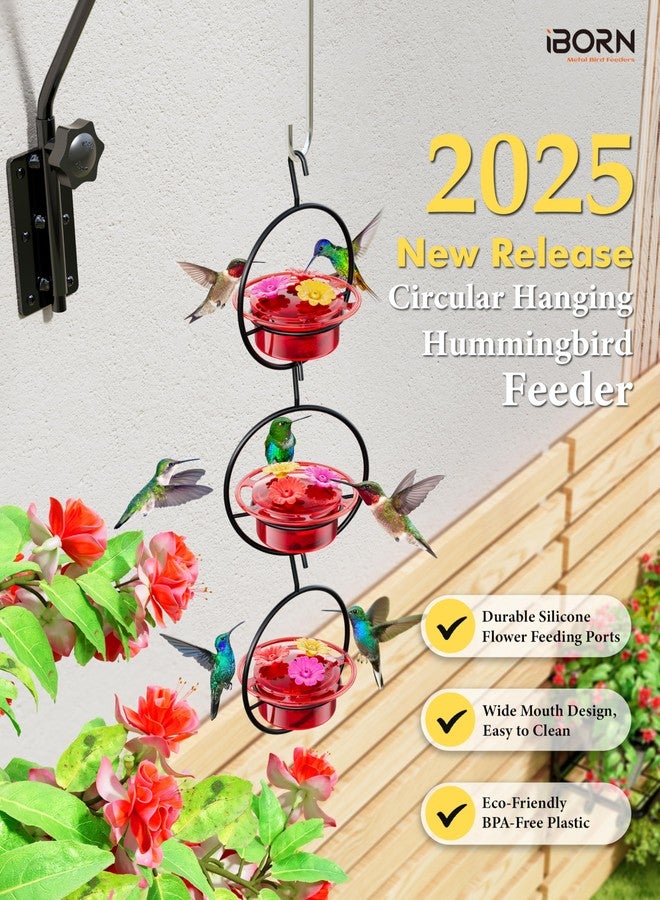 iBorn Circular Hanging Hummingbird feeders for Outdoors 3PCS 3OZ Mini Hummingbird Feeder Humming Bird Feeder, Silicone Feeding Ports, Bee-Proof, 2025 New - Image 4