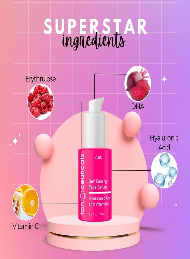 Tanceuticals Self Tanning Face Serum - Color-Correcting and Hydrating with Vitamin C & Hyaluronic - Facial Self Tanner for Natural Looking & Long Lasting Sunless Tan - 1 oz (Dark) - Image 5