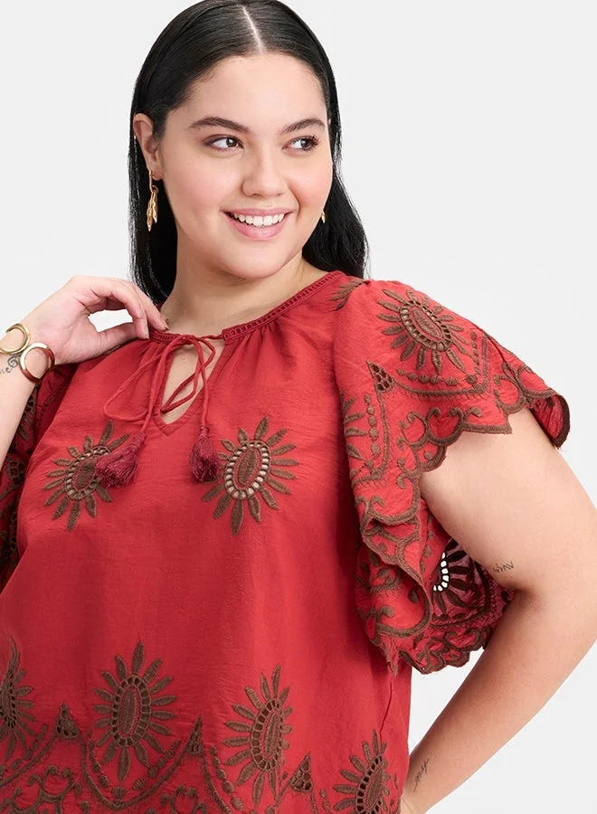 Virgio  VIRGIO 100% Cotton Schiffli Tie-Up Top  | Best Price UAE