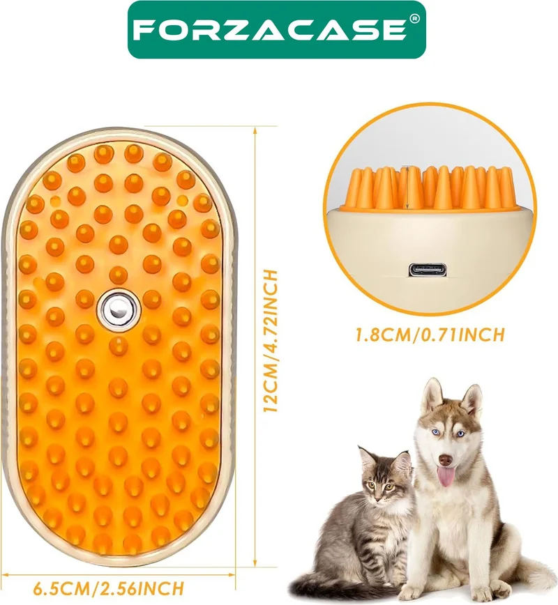 فورزاكاس Handled Water Spray Rechargeable Steam Cat and Dog Hair Collection Comb Washing Brush FC858
