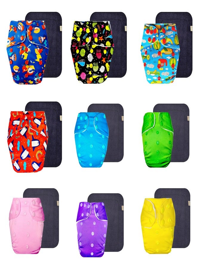Dumbledo Premium Cloth Diaper with Black Insert (Pack of 9) | Hypoallergenic | 6-Layer Absorbent Pad | Adjustable Snaps | Everyday Diapering Essential | 3 Months - 3 Years | Unisex Baby - Image 1