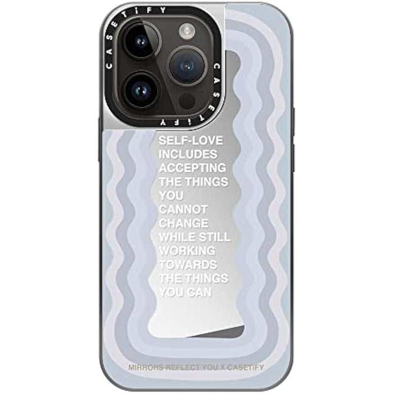 Casetify Mirror Case for iPhone 14 Pro Compatible with Magsafe - Self-Love by Mirrors Reflect You - Silver on Silver - Image 3
