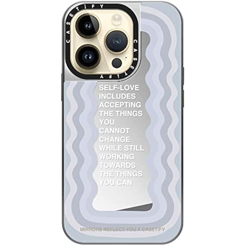 Casetify Mirror Case for iPhone 14 Pro Compatible with Magsafe - Self-Love by Mirrors Reflect You - Silver on Silver - Image 4