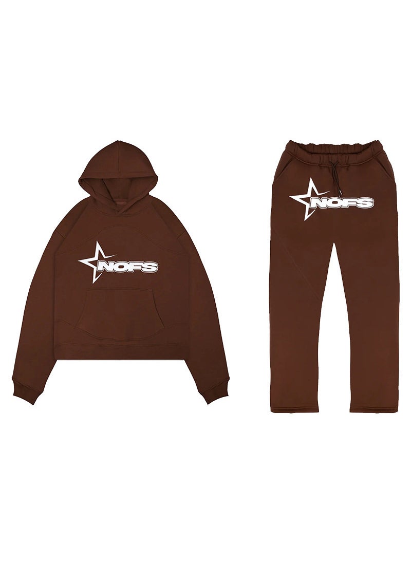 Generic 2023 Fashionable Trendy Letter Print Loose Fit Sweatshirt Trousers Hip Hop Streetwear Men Womens Pullover Casual Suit Brown suit 