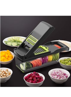 Vegetable Chopper Slicer Dicer - 12 -in -1 Onion Chopper Fruits Cutter Mandoline Slicer Food Chopper/Cutter with 7 Stainless Steel Blades, Adjustable Slicer & Dicer with Storage Container