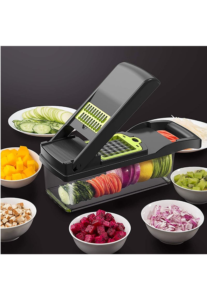 ELTRAZONE - Vegetable Chopper Slicer Dicer - 12 -in -1 Onion Chopper Fruits Cutter Mandoline Slicer Food Chopper/Cutter with 7 Stainless Steel Blades, Adjustable Slicer & Dicer with Storage Container - Image 1