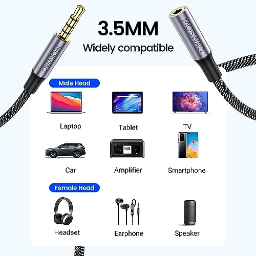 MOSWAG 6.6FT/2Meter 3.5mm Male to Female Extension Cable with Microphone Stereo Audio Adapter Nylon Braided Compatible for Home/Car Stereos Smartphones Headphones Tablets Media Players and More - Image 2