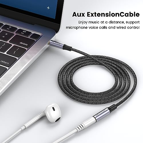 MOSWAG 6.6FT/2Meter 3.5mm Male to Female Extension Cable with Microphone Stereo Audio Adapter Nylon Braided Compatible for Home/Car Stereos Smartphones Headphones Tablets Media Players and More - Image 3