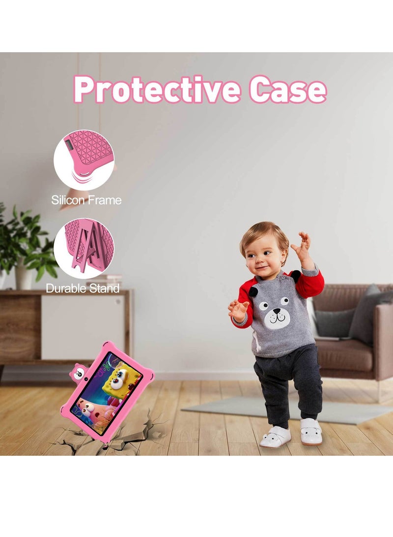 AROAQ K7 Children Tablet, 4GB Ram 32GB ROM Kids Learning Tablet With Protective Silicone Case, Lightweight Cute Design Durable Children Pad With HD Display, (1pc, Pink) - Image 3