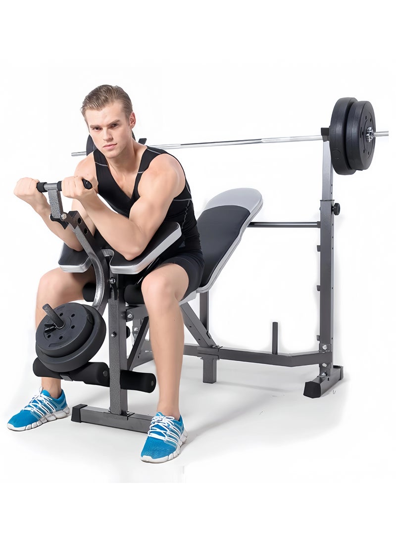 Adjustable weight bench, 4-in-1 fitness set, barbell rack and leg developer, 300 kg capacity bench press set, full body workout machine for home gym - Image 2