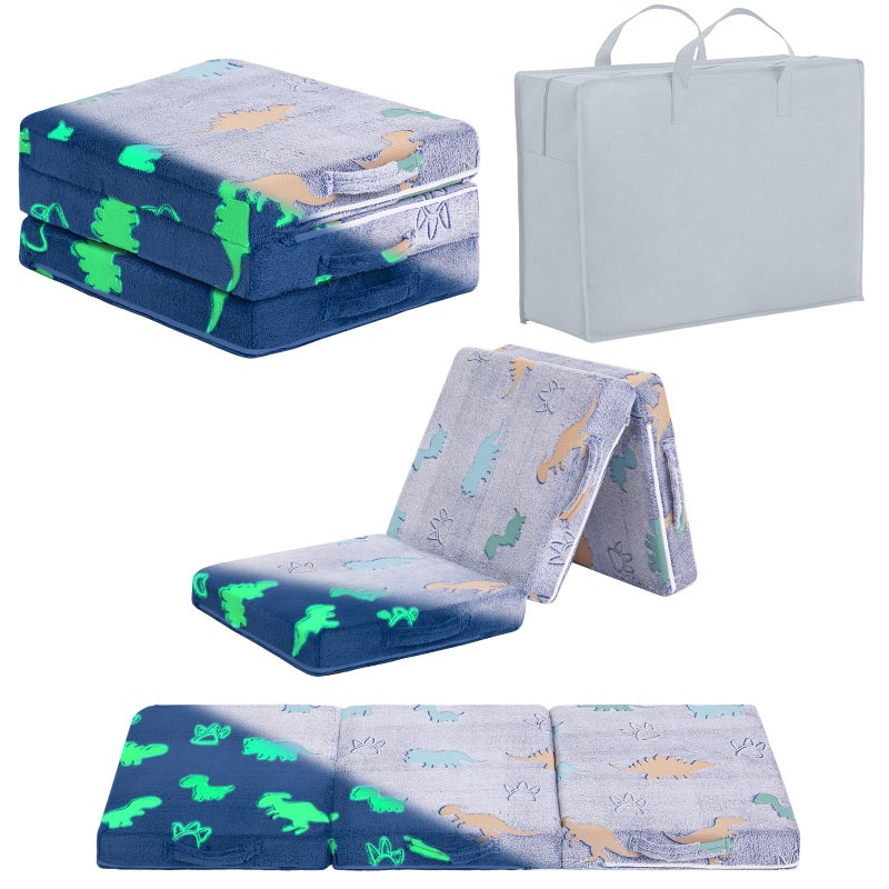 Givjoy Foldable Floor Mattress for Kids Glow in The Dark Toddler Washable Tri Folding Floor Nap Mat for Sleeping Daycare Child Trifold Futon Sofa Bed with Storage Bag for Girls and Boys