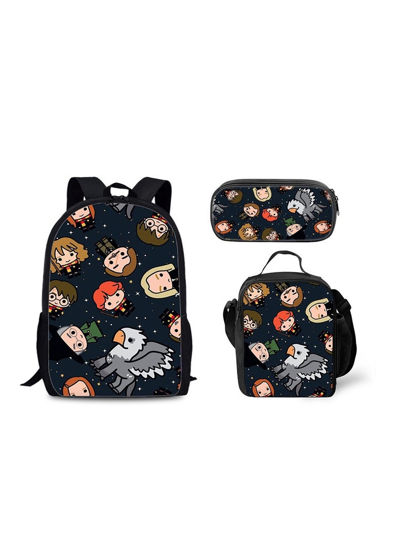 SKT Shiketro Harry Potter Magic Academy Printed Schoolbag Student Schoolbag Cartoon Backpack Backpack 29*16*42CM + Shoulder Bag 19*6*23CM + Pen Bag 24*7*11CM Three-piece Set  - Image 1