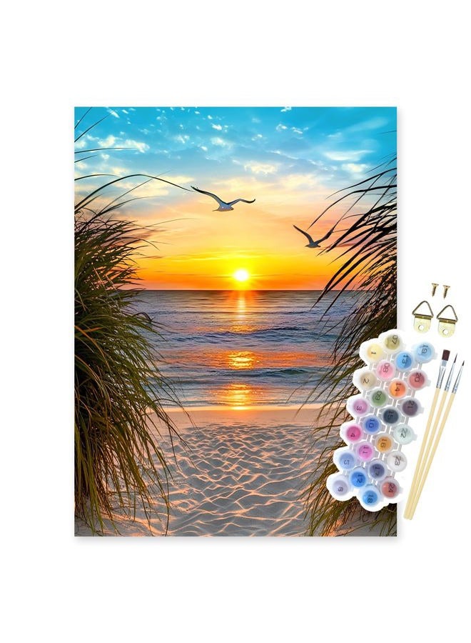 NPCSWXQ Paint by Numbers Kit for Adults Beginners, Beach Sunset Oil Acrylic Painting Crafts Number Artist Paint Kit for Home Wall Bedroom Study or Office Decor Gift 16x20Inch - Image 1