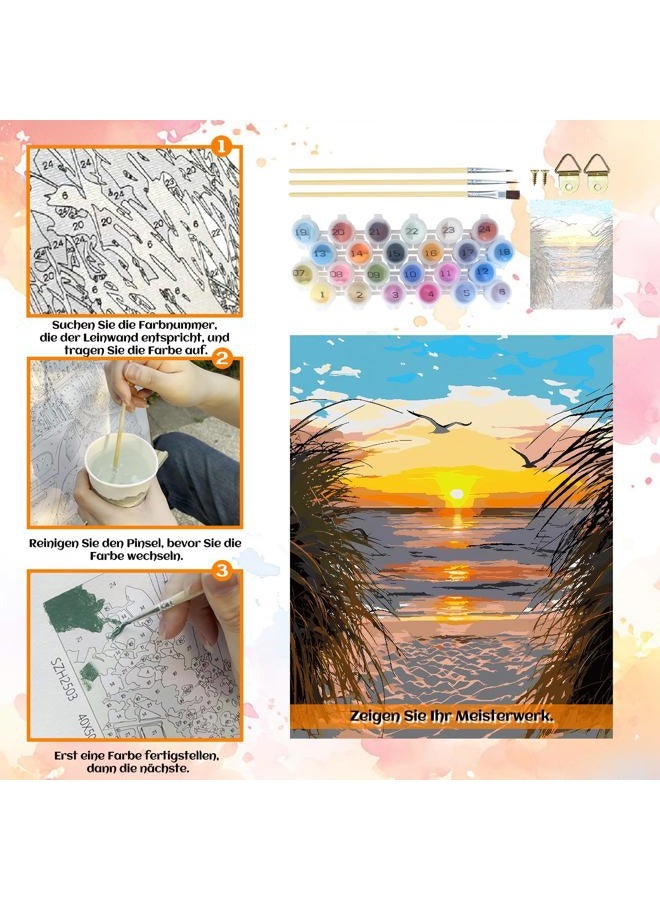 NPCSWXQ Paint by Numbers Kit for Adults Beginners, Beach Sunset Oil Acrylic Painting Crafts Number Artist Paint Kit for Home Wall Bedroom Study or Office Decor Gift 16x20Inch - Image 4