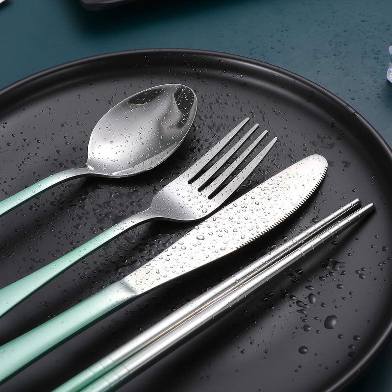 Topbooc Travel Utensils,Reusable Silverware Set To Go Portable Cutlery Set with a Waterproof Carrying Case for Lunch Boxes Workplace Camping Picnic (GraGreen) - Image 5