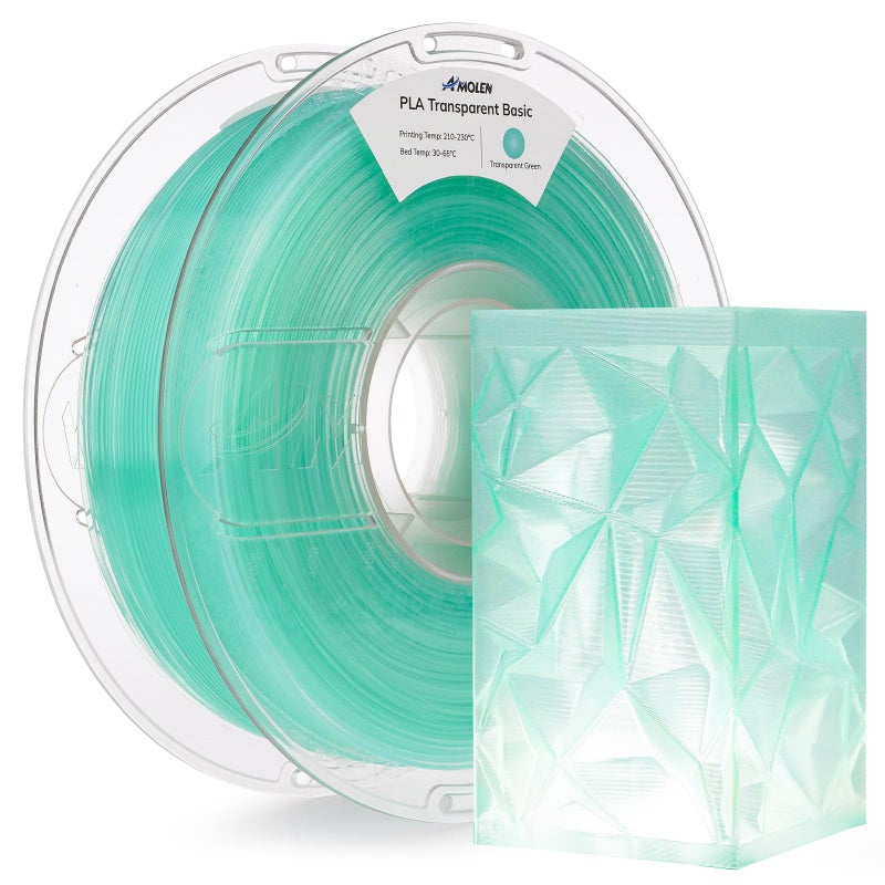 AMOLEN 3D Printer Filament Crystal PLA Transparent 1.75mm, Crystal Green Clear Printing, Low Warping & No-Bubbles, Dimensional Accuracy +/- 0.02 mm, Fits Most FDM 3D Printers, 1kg Spool(2.2lbs) - Image 1