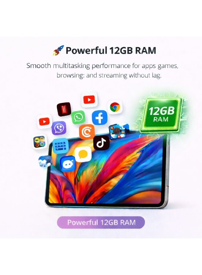 Telzeal P201 11-Inch Tablet (Grey), 12GB RAM + 512GB ROM, 10000mAh Battery, Dual SIM, 8MP+13MP Camera, Android 13, with Keyboard, Mouse & Accessories - Image 3