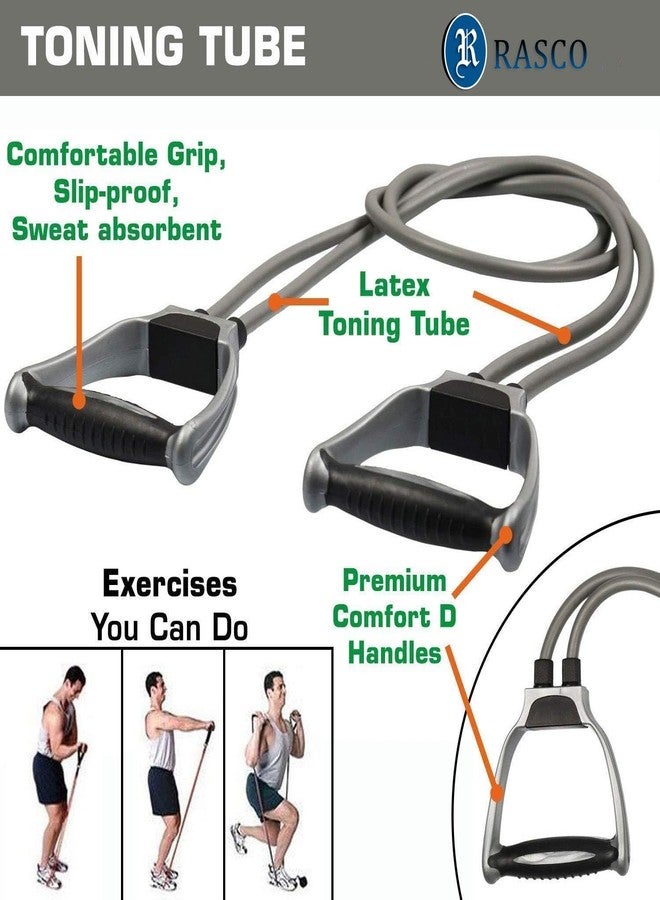 RASCO Double Toning Tube & Adjustable Hand Grip, Skipping Rope for Full Body Workout, Exercise Equipment Resistance Tube with Comfort Handles, Black and Gray - Image 3