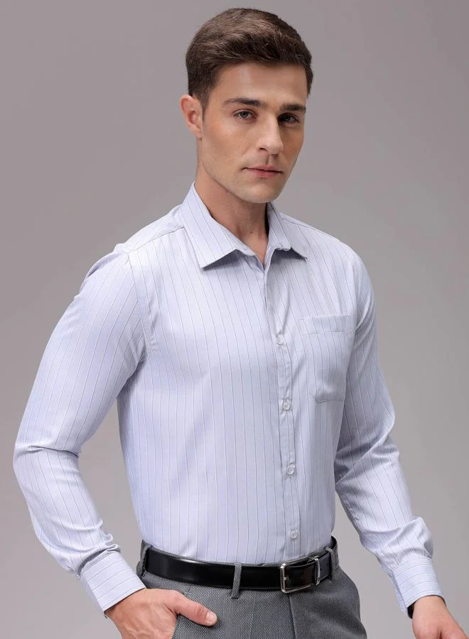 The Indian Garage Co Men Slim Fit Striped Full Sleeves Cutaway Collar Formal Shirt